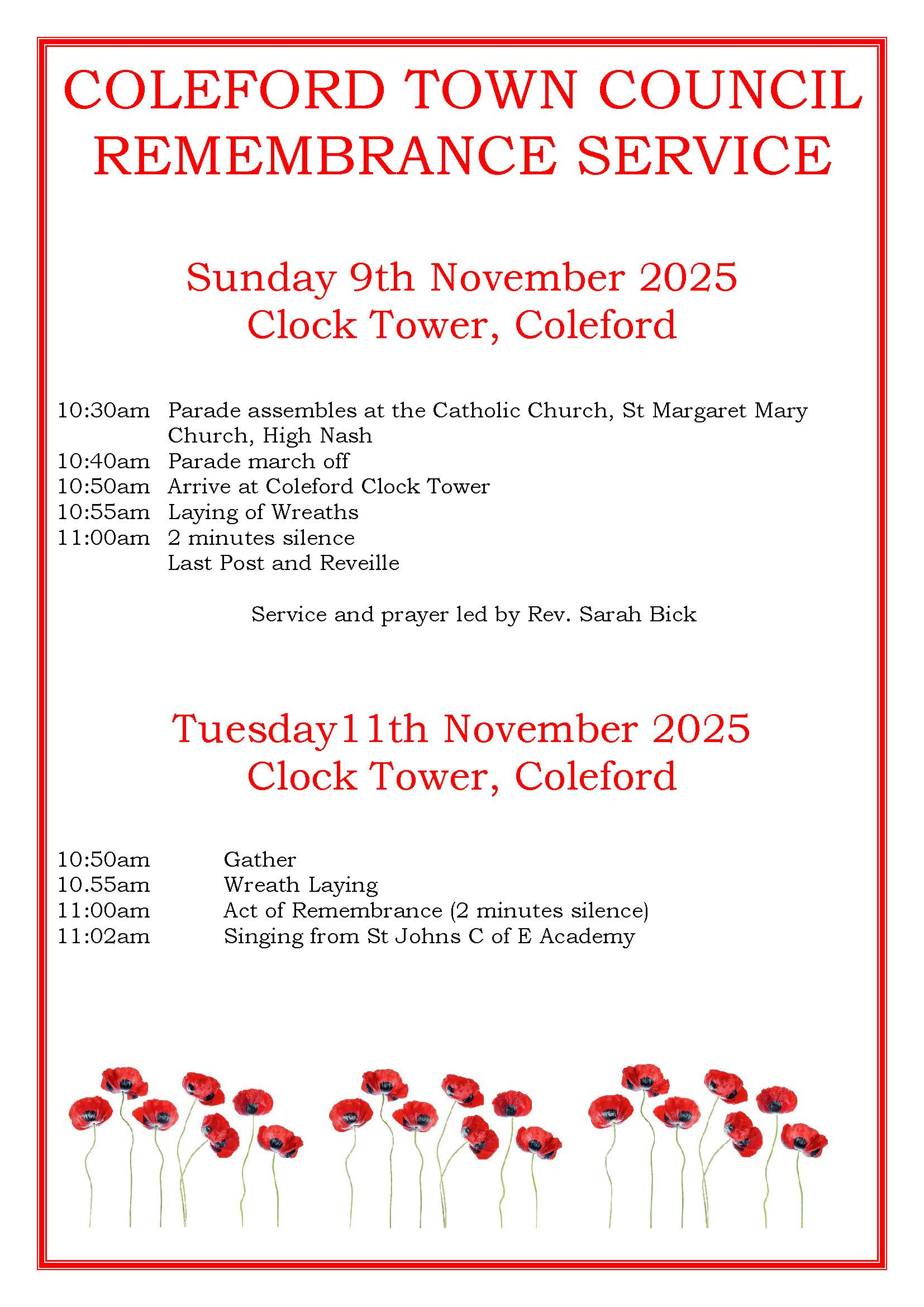 COLEFORD TOWN COUNCIL REMEMBRANCE SERVICE 2025